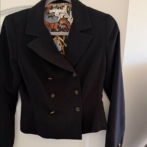 CAbi Black Double-Breasted Blazer with Patterned Lining